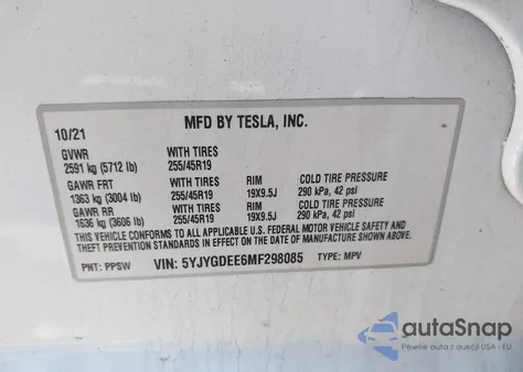2021 Tesla Model Y Long Range Dual Motor All-Wheel Drive from USA, damaged, VIN 5YJYGDEE6MF298085